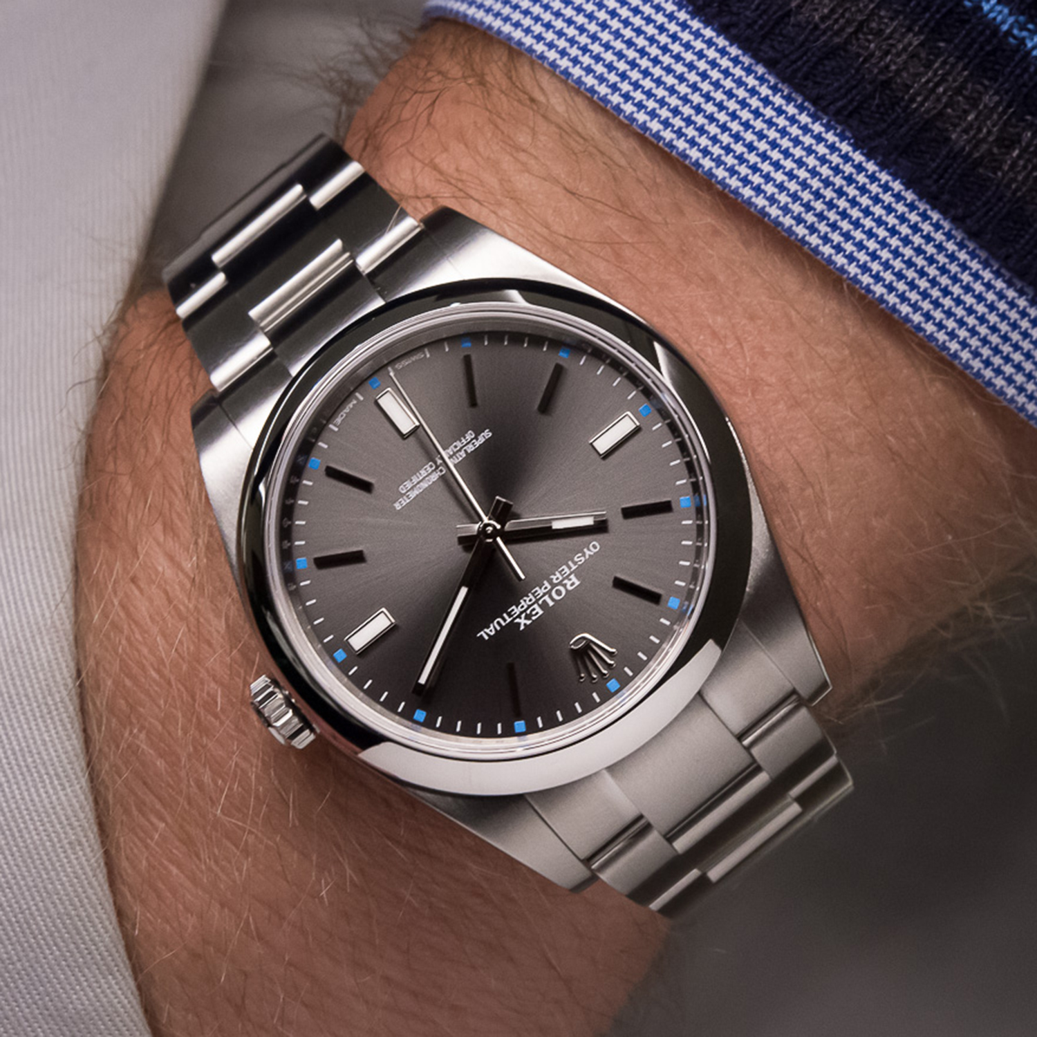 Rolex 1:1 Super Clone Oyster Perpetual 39mm Dark Rhodium Dial Watch 114300-0001