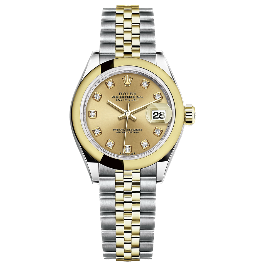 Rolex 1:1 Super Clone Lady-Datejust Champagne Diamond Dial Domed Bezel 28mm 279163