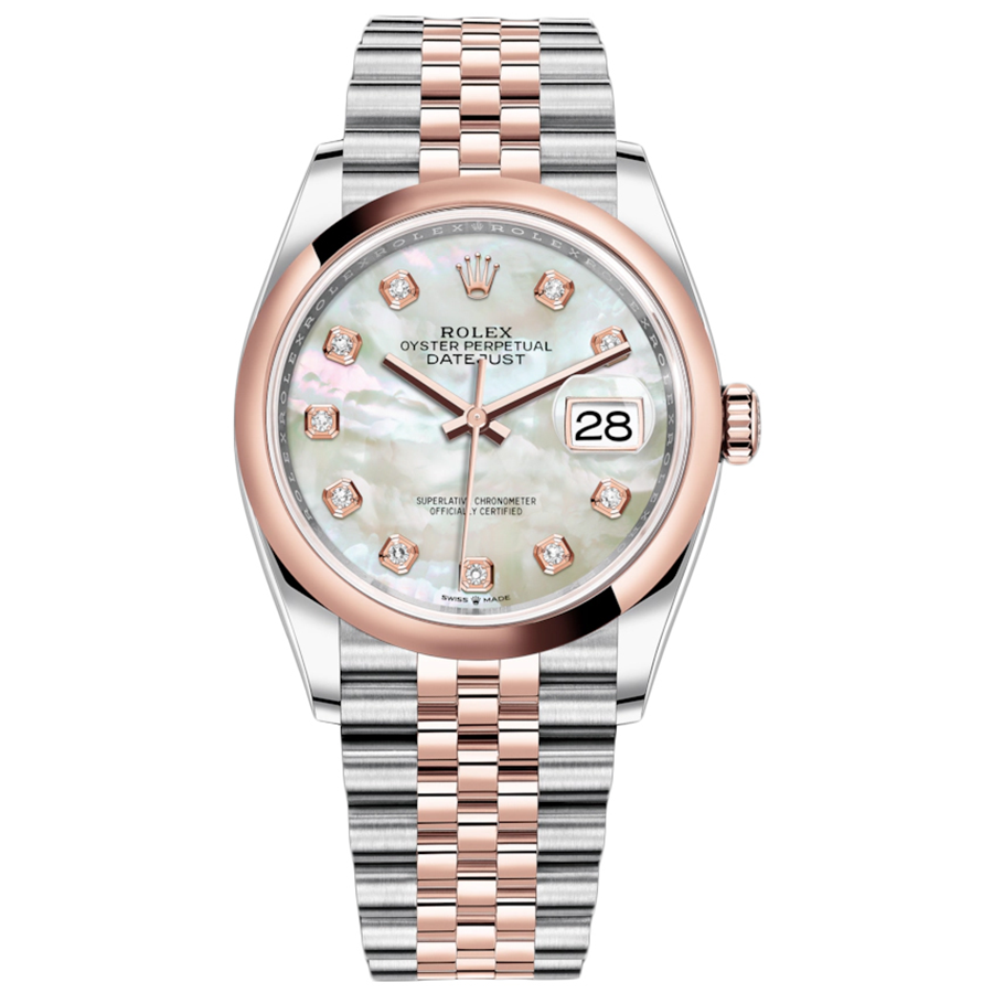 Rolex 1:1 Super Clone Datejust Mother Of Pearl Diamond Dial Domed Bezel 36mm 126201