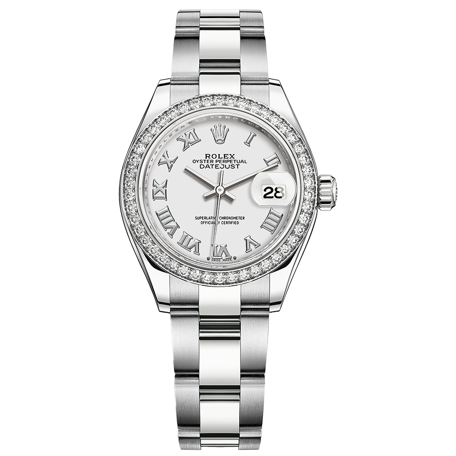 Rolex 1:1 Super Clone Lady-Datejust White Roman Numeral Dial Diamond Bezel 28mm 279384RBR