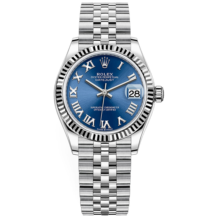 Rolex 1:1 Super Clone Datejust Bright Blue Roman Numeral Dial Fluted Bezel 31mm 278274