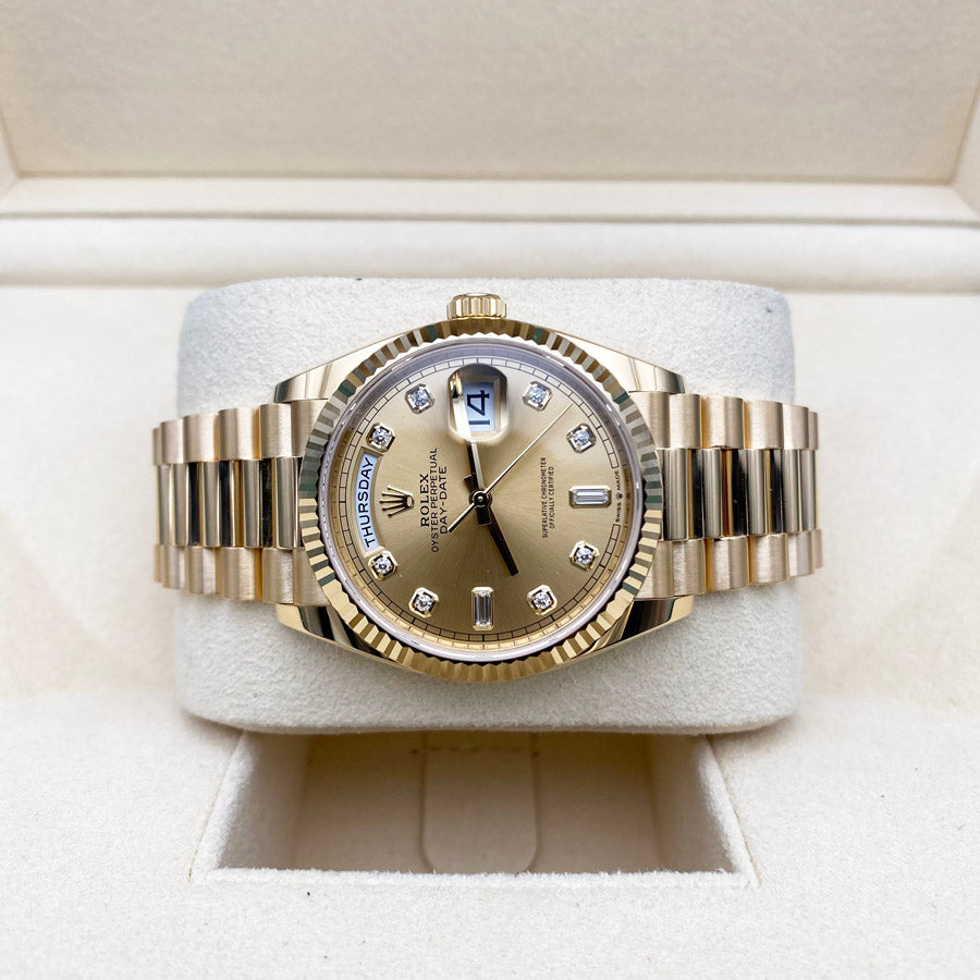 Rolex 1:1 Super Clone Day-Date 36mm Presidential 128238 Fluted Bezel Champagne Diamond Dial