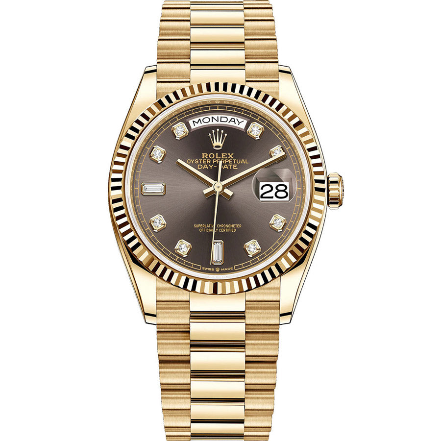 Rolex 1:1 Super Clone Day-Date 36mm Presidential 128238 Fluted Bezel Grey Diamond Dial
