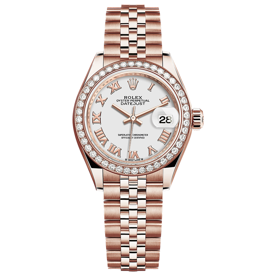 Rolex 1:1 Super Clone Lady-Datejust White Roman Numeral Dial Diamond Bezel 28mm 279135RBR