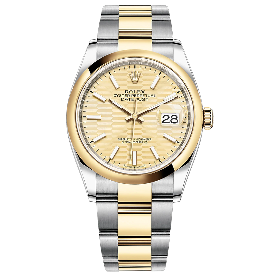 Rolex 1:1 Super Clone Datejust 41mm Golden, Fluted Motif Dial Smooth Bezel 126303