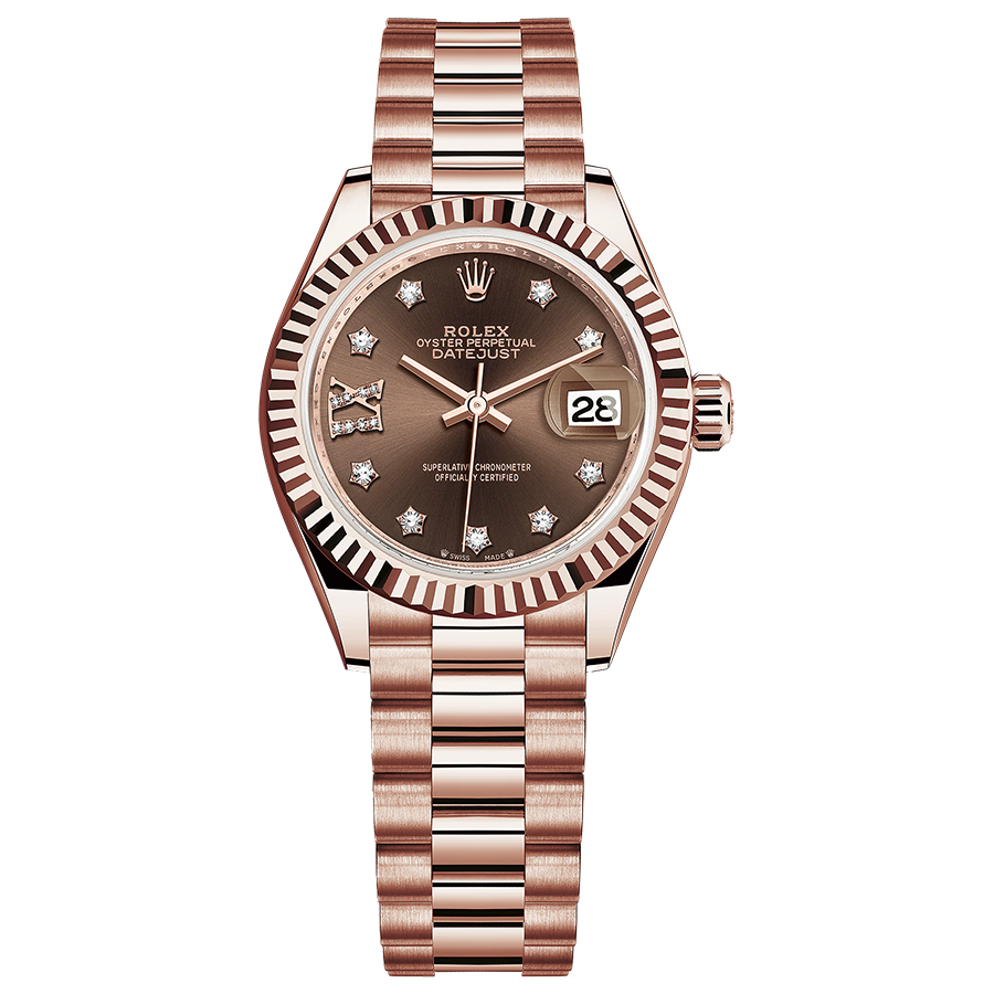 Rolex 1:1 Super Clone Lady-Datejust Chocolate Diamond Star Dial Fluted Bezel 28mm 279175