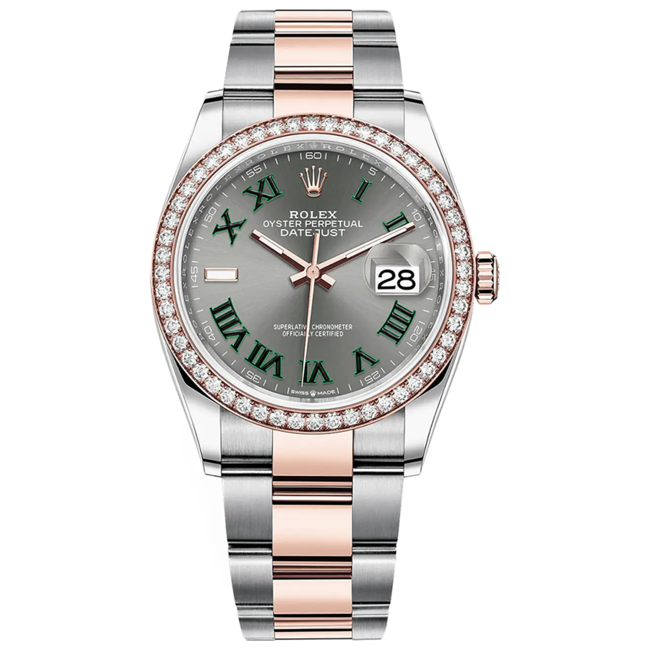 Rolex 1:1 Super Clone Datejust 36mm 126281RBR Two-Tone Everose Factory Diamonds Bezel Oyster