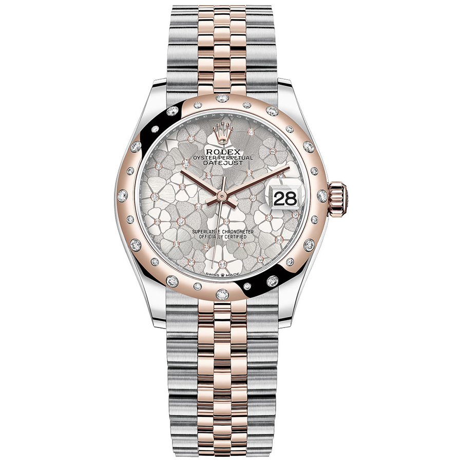 Rolex 1:1 Super Clone Datejust Silver Floral Motif Dial Diamond-Set Bezel 31mm 278341RBR
