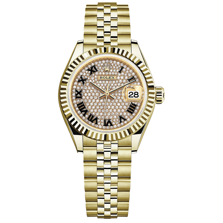 Rolex 1:1 Super Clone Lady-Datejust Diamond-Paved Roman Numeral Dial Fluted Bezel 28mm 279178