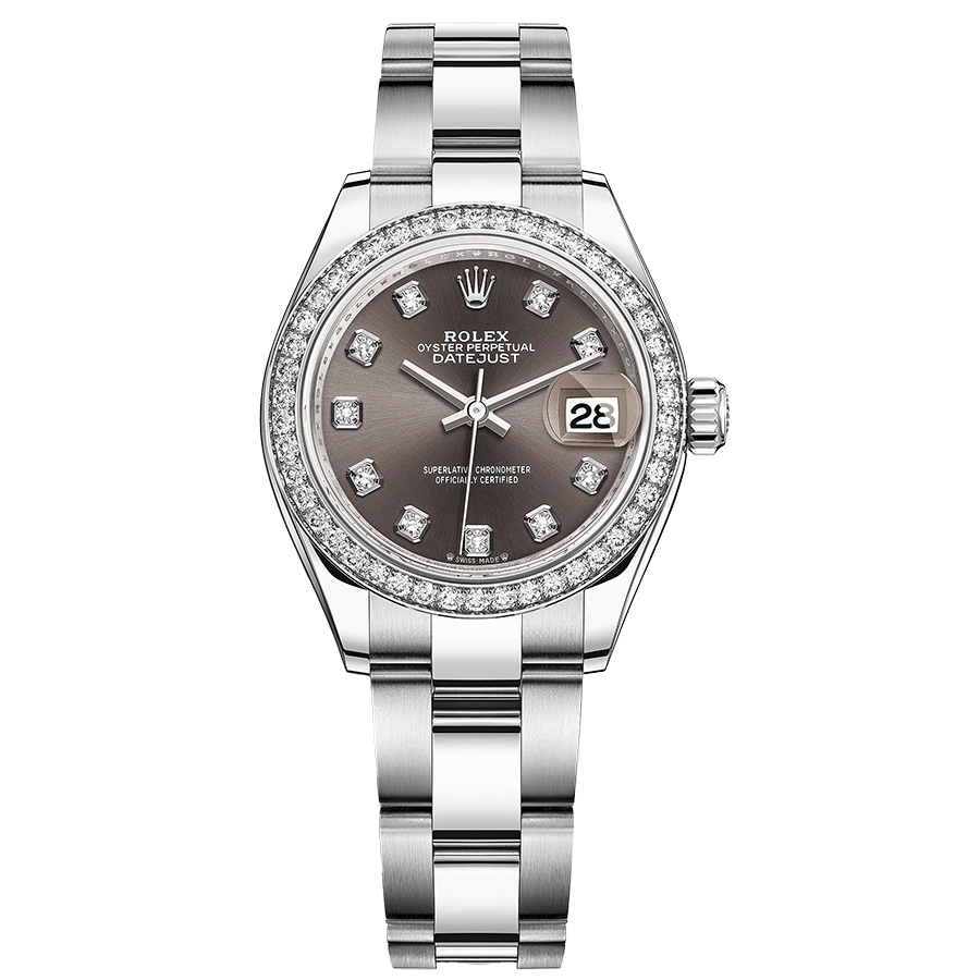 Rolex 1:1 Super Clone Lady-Datejust Dark Grey Diamond Dial Diamond Bezel 28mm 279384RBR