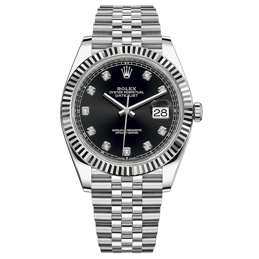Rolex 1:1 Super Clone Datejust 41mm Black Diamond Dial Fluted Bezel 126334