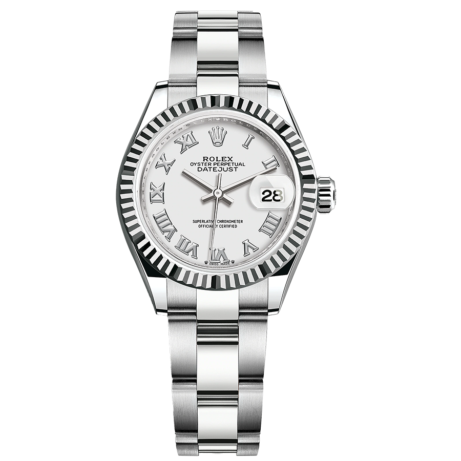 Rolex 1:1 Super Clone Lady-Datejust White Roman Numeral Dial Fluted Bezel 28mm 279174