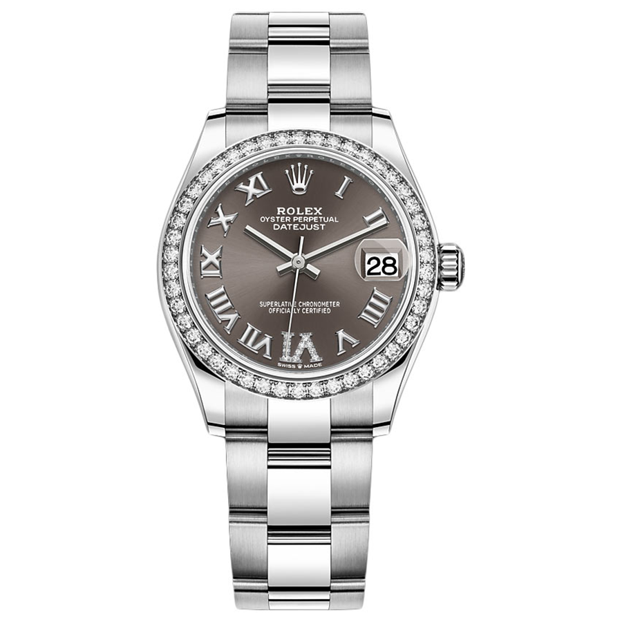 Rolex 1:1 Super Clone Datejust Dark Grey Diamond Roman Numeral Dial Diamond Bezel 31mm 278384RBR