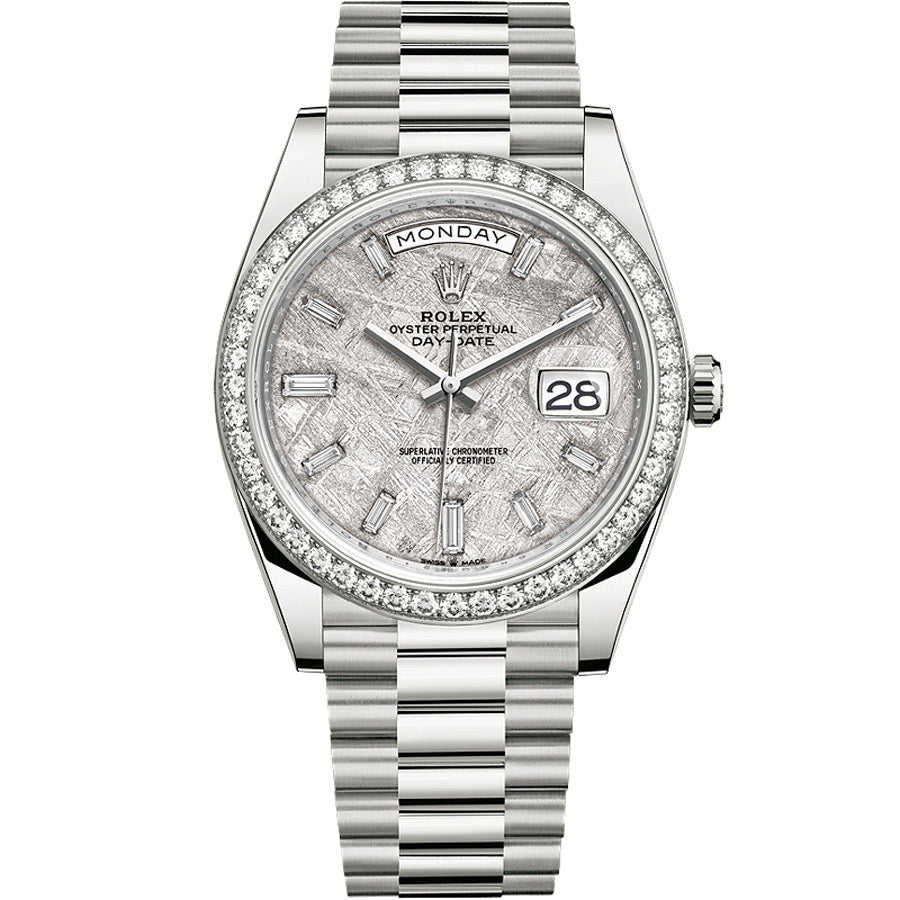 Rolex 1:1 Super Clone Day-Date 40 Presidential 228349 Diamond Bezel Baguette Diamond Meteorite Dial