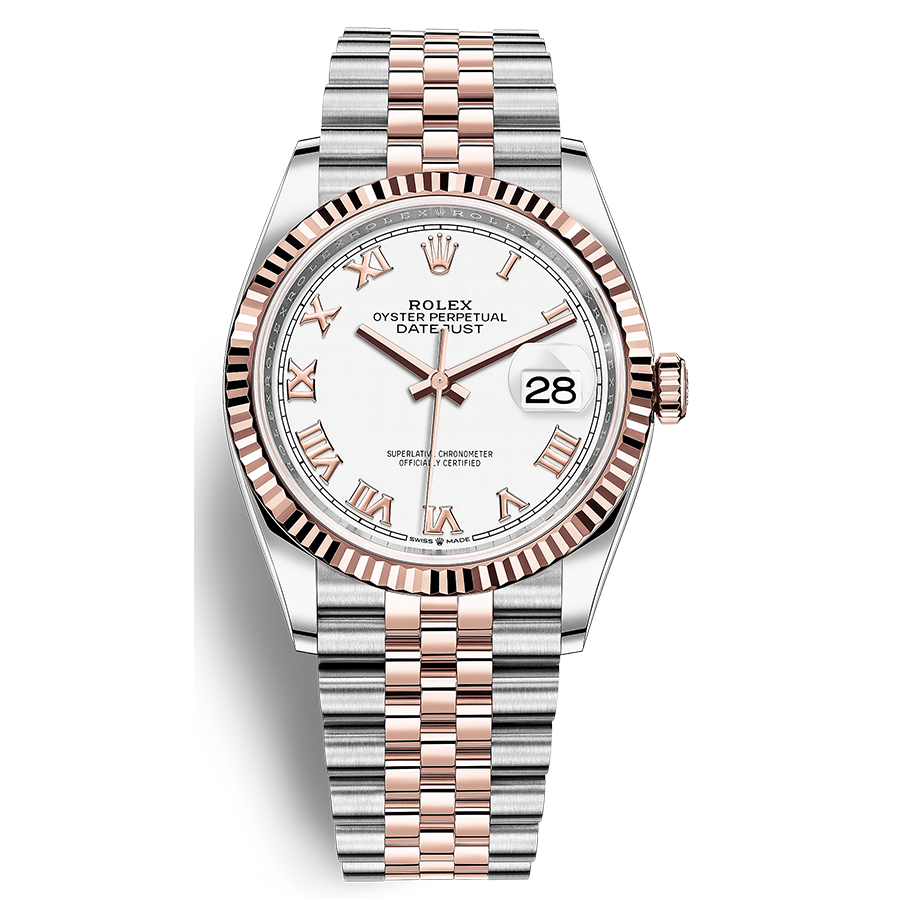Rolex 1:1 Super Clone Datejust White Roman Numeral Dial Fluted Bezel 36mm 126231