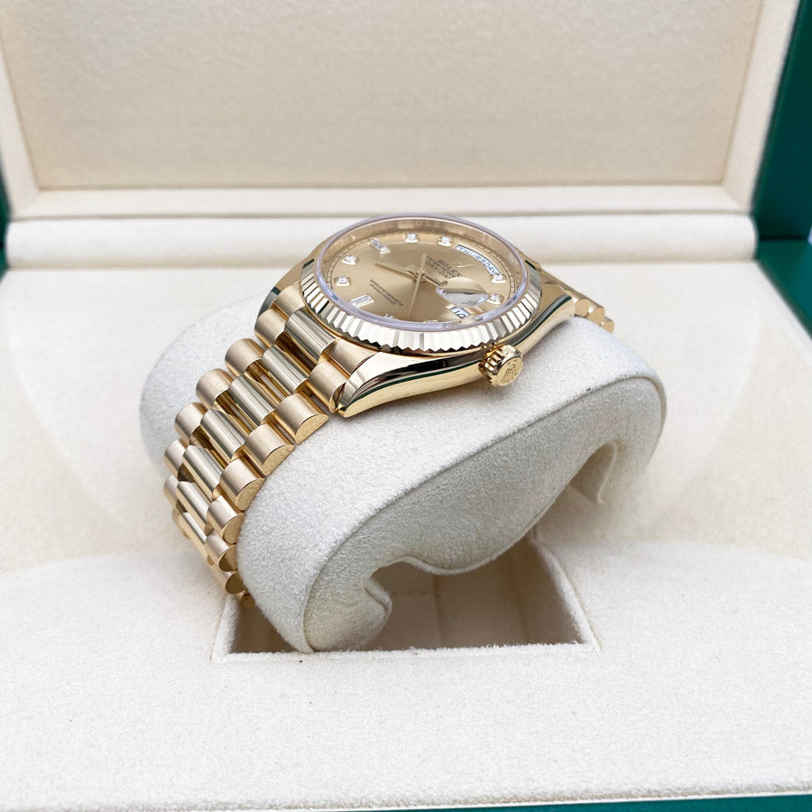 Rolex 1:1 Super Clone Day-Date 36mm Presidential 128238 Fluted Bezel Champagne Diamond Dial