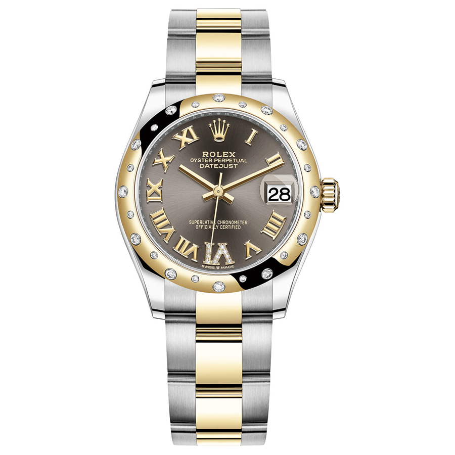 Rolex 1:1 Super Clone Datejust Dark Grey Diamond Roman Numeral Dial Diamond-Set Bezel 31mm 278343RBR