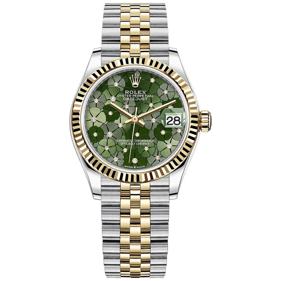 Rolex 1:1 Super Clone Datejust Olive Green Floral Motif Dial Fluted Bezel 31mm 278273