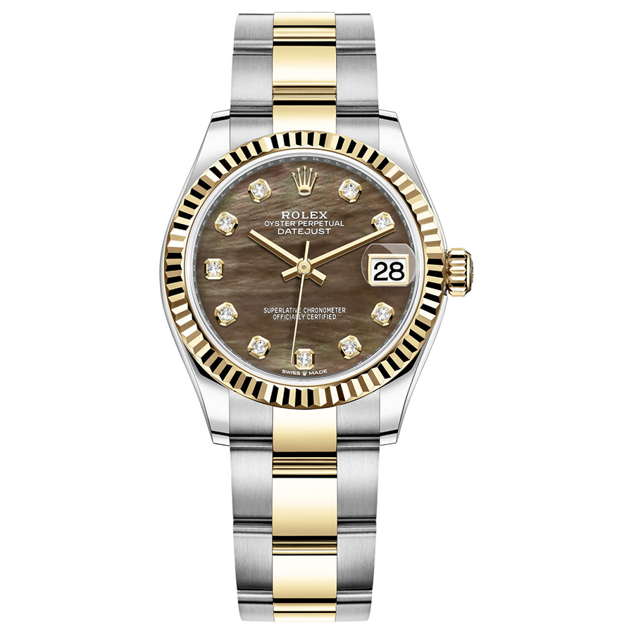 Rolex 1:1 Super Clone Datejust Black Mother Of Pearl Diamond Dial Fluted Bezel 31mm 278273