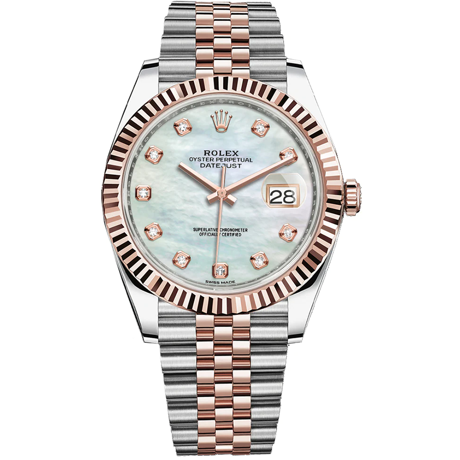 Rolex 1:1 Super Clone Datejust 41mm Mother Of Pearl Diamond Dial Fluted Bezel 126331