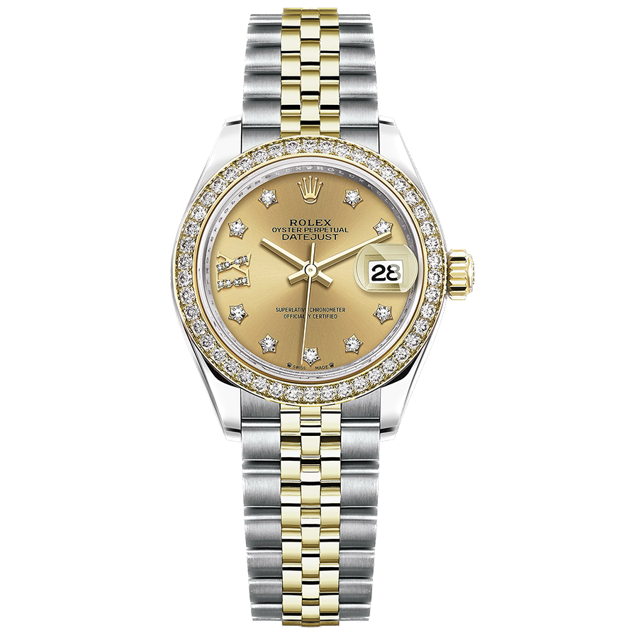 Rolex 1:1 Super Clone Lady-Datejust Champagne Diamond Star Dial Diamond Bezel 28mm 279383RBR