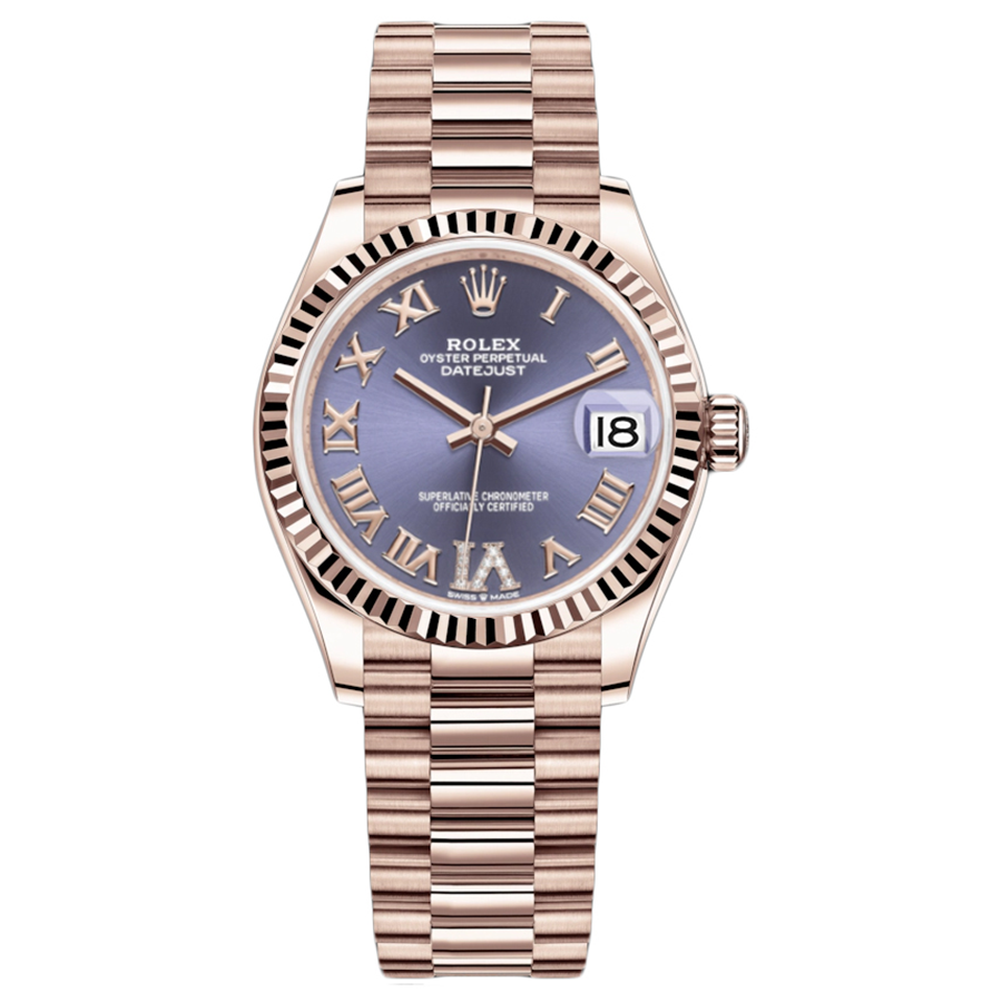 Rolex 1:1 Super Clone Datejust Purple Diamond Roman Numeral Dial Fluted Bezel 31mm 278275