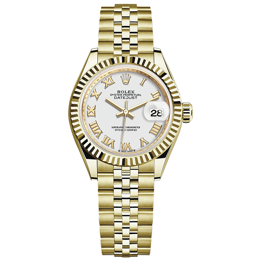 Rolex 1:1 Super Clone Lady-Datejust White Roman Numeral Dial Fluted Bezel 28mm 279178