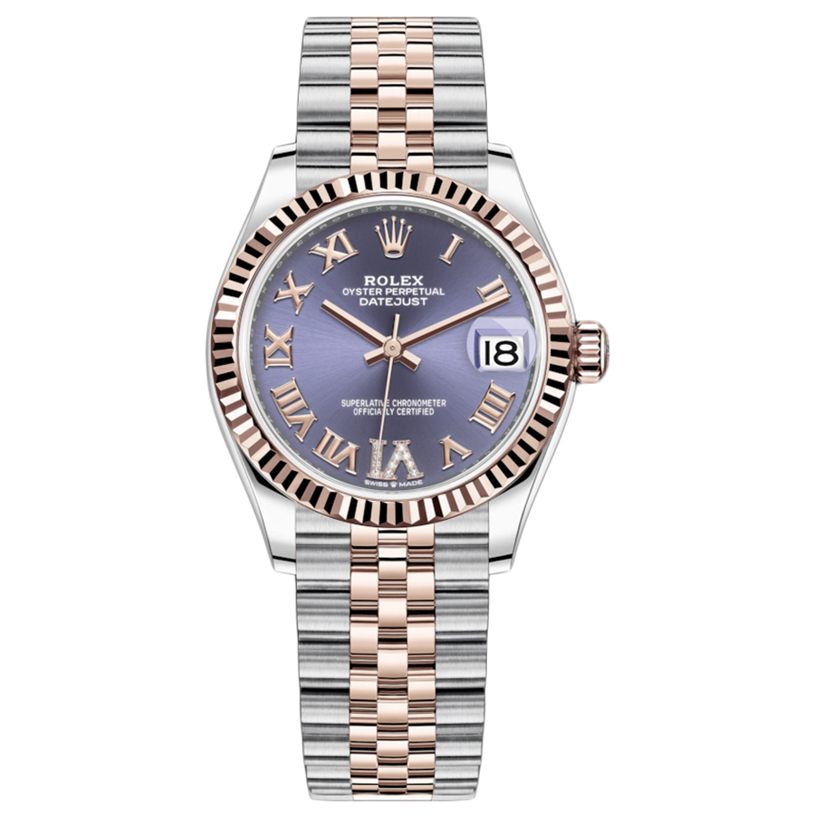 Rolex 1:1 Super Clone Datejust Purple Diamond Roman Numeral Dial Fluted Bezel 31mm 278271