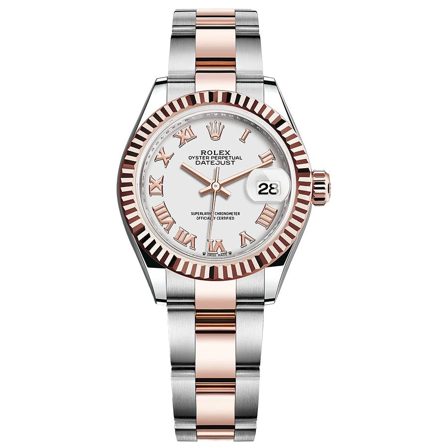 Rolex 1:1 Super Clone Lady-Datejust White Roman Numeral Dial Fluted Bezel 28mm 279171