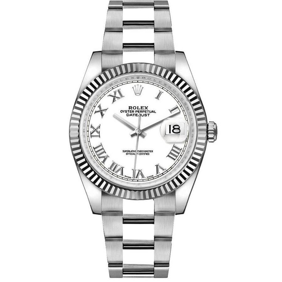 Rolex 1:1 Super Clone Datejust 41mm White Roman Numeral Dial Fluted Bezel 126334