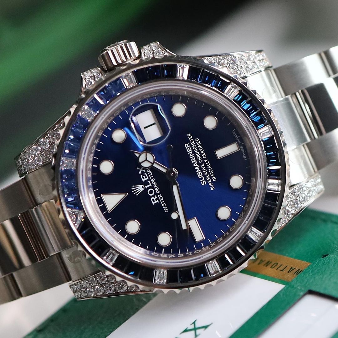Rolex 1:1 Super Clone Submariner Date 116659 SABR 18K White Gold Diamonds Sapphires UNWORN