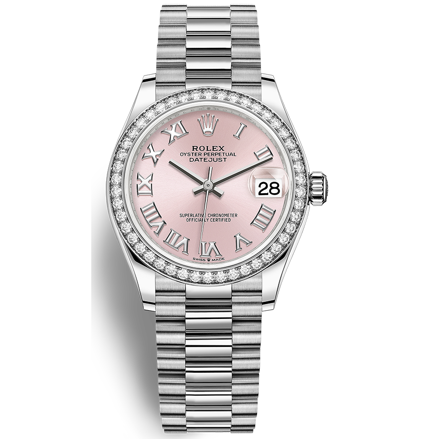 Rolex 1:1 Super Clone Datejust Pink Roman Numeral Dial Diamond Bezel 31mm 278289RBR