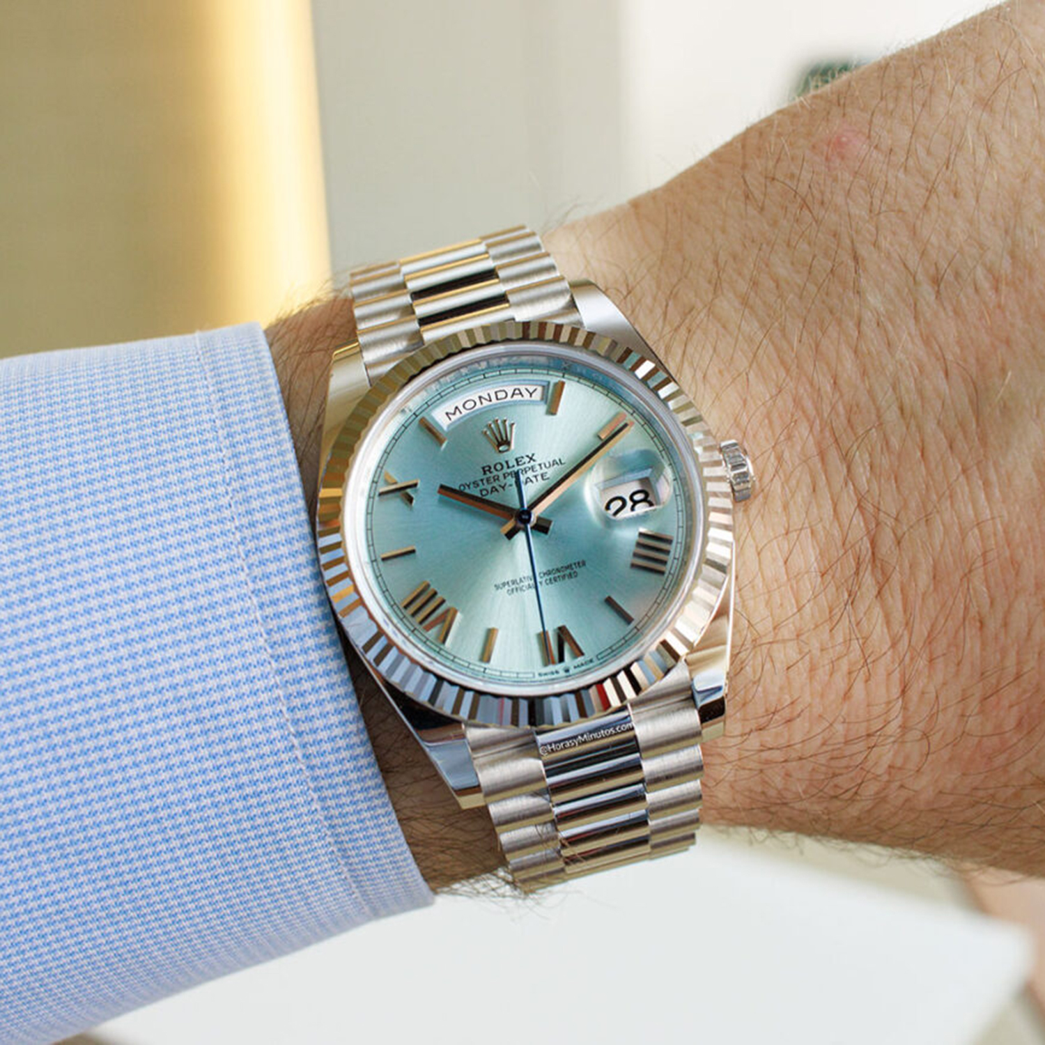 Rolex 1:1 Super Clone Oyster Perpetual Day-Date President 40mm in Platinum with Ice-Blue Dial Men's Watch 228236-0012 New