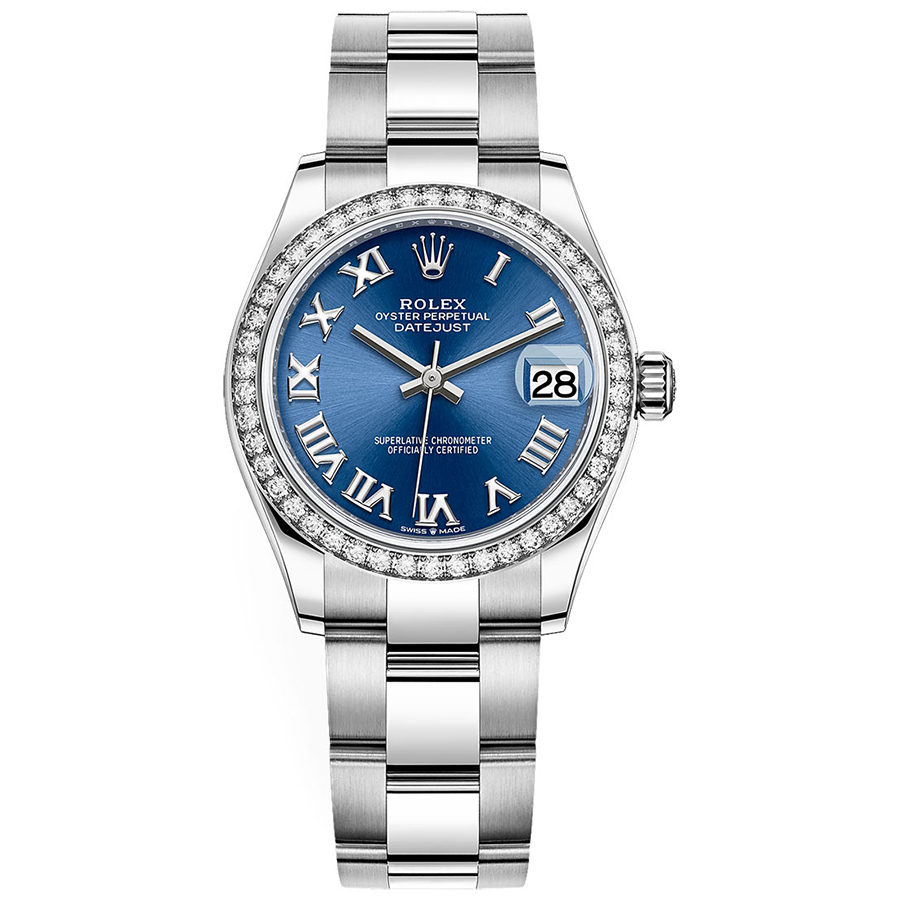 Rolex 1:1 Super Clone Datejust Bright Blue Roman Numeral Dial Diamond Bezel 31mm 278384RBR
