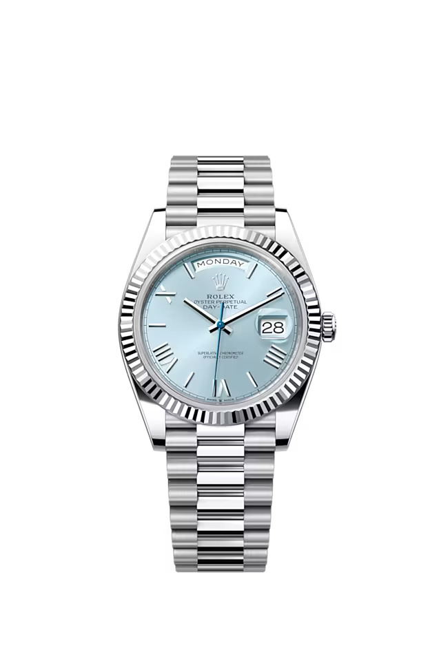 Rolex 1:1 Super Clone Oyster Perpetual Day-Date President 40mm in Platinum with Ice-Blue Dial Men's Watch 228236-0012 New
