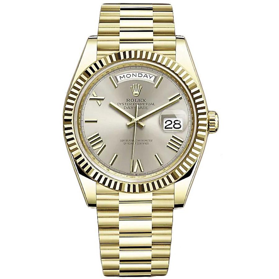 Rolex 1:1 Super Clone Day-Date 40 Presidential 228238 Fluted Bezel Silver Dial