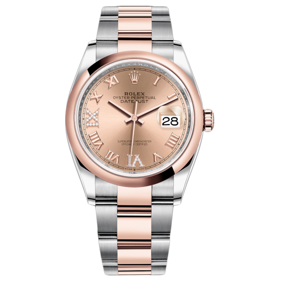 Rolex 1:1 Super Clone Datejust Rose Roman Numeral Dial Domed Bezel 36mm 126201