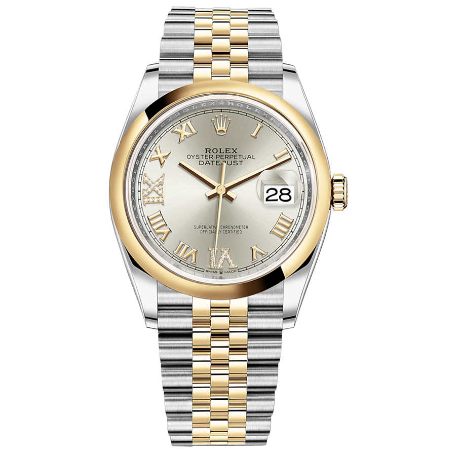 Rolex 1:1 Super Clone Datejust Silver Roman Numeral Dial Domed Bezel 36mm 126203