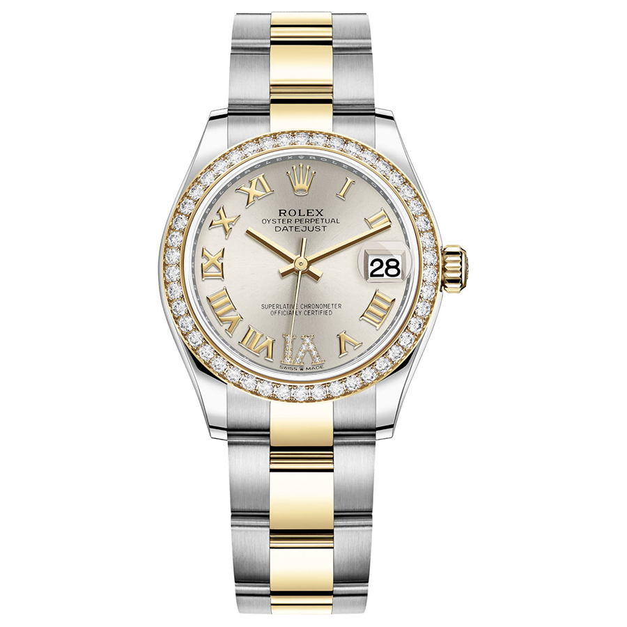 Rolex 1:1 Super Clone Datejust Silver Diamond Roman Numeral Dial Diamond Bezel 31mm 278383RBR