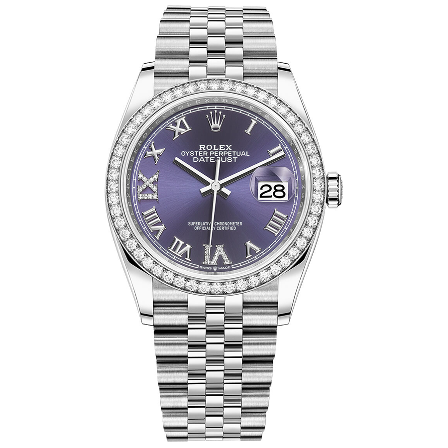 Rolex 1:1 Super Clone Datejust Purple Roman Numeral Dial Diamond Bezel 36mm 126284RBR