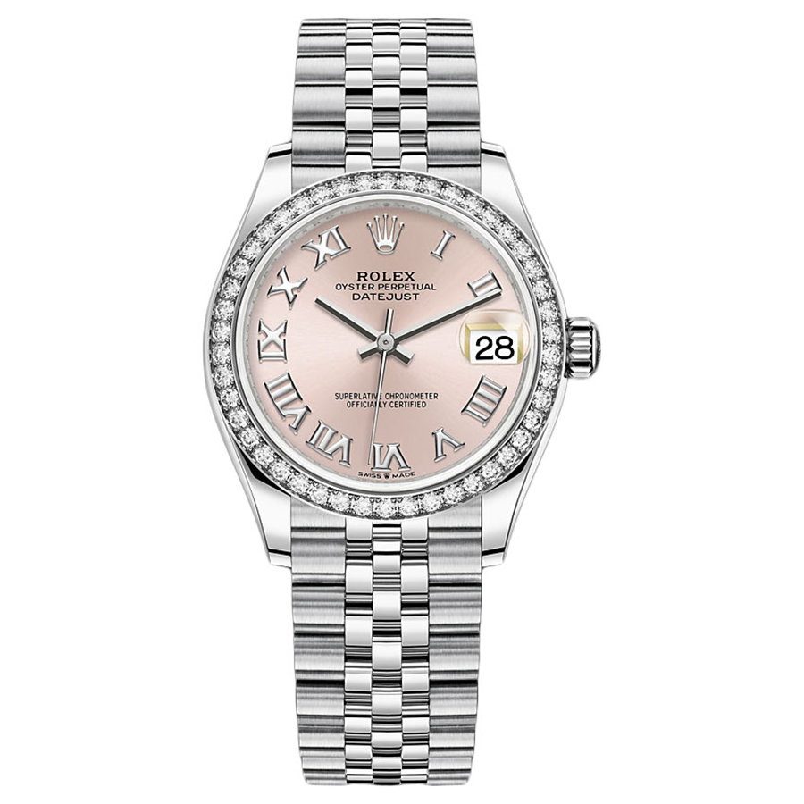 Rolex 1:1 Super Clone Datejust Pink Roman Numeral Dial Diamond Bezel 31mm 278384RBR