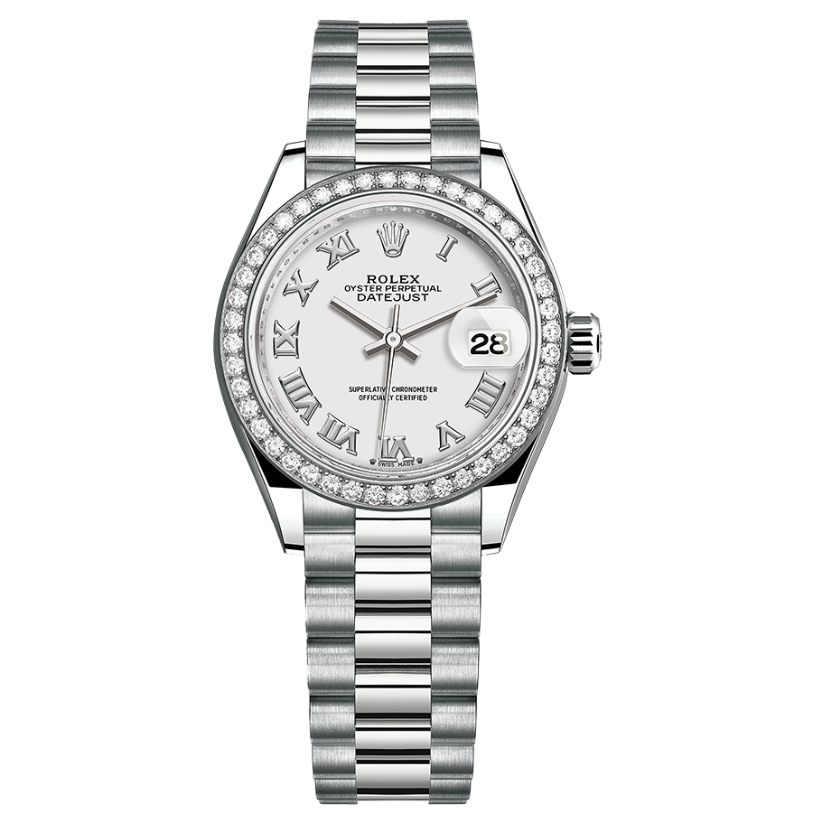 Rolex 1:1 Super Clone Lady-Datejust White Roman Numeral Dial Diamond Bezel 28mm 279139RBR