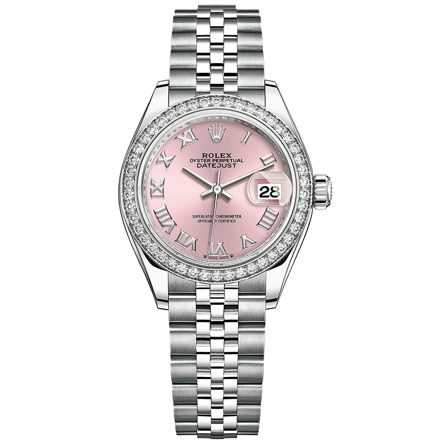 Rolex 1:1 Super Clone Lady-Datejust Pink Roman Numeral Dial Diamond Bezel 28mm 279384RBR