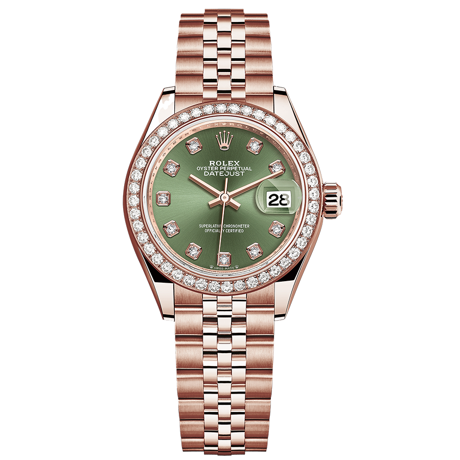 Rolex 1:1 Super Clone Lady-Datejust Olive-Green Diamond Dial Diamond Bezel 28mm 279135RBR