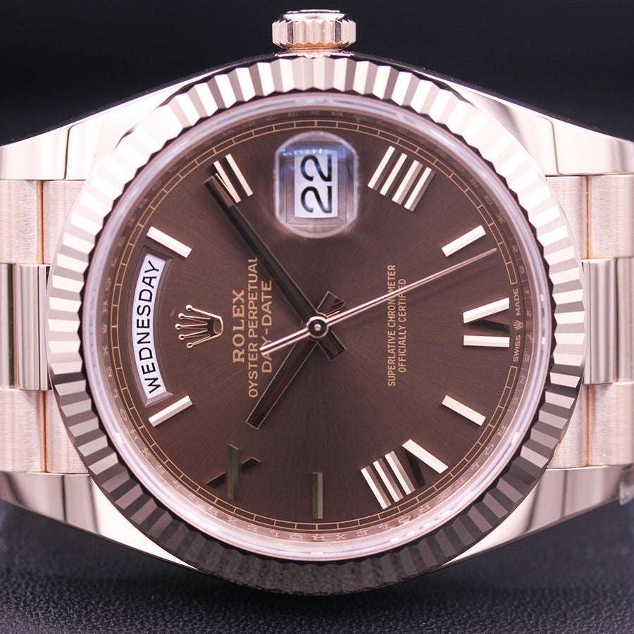 Rolex 1:1 Super Clone Day-Date 40 Presidential 228235 Fluted Bezel Chocolate Dial