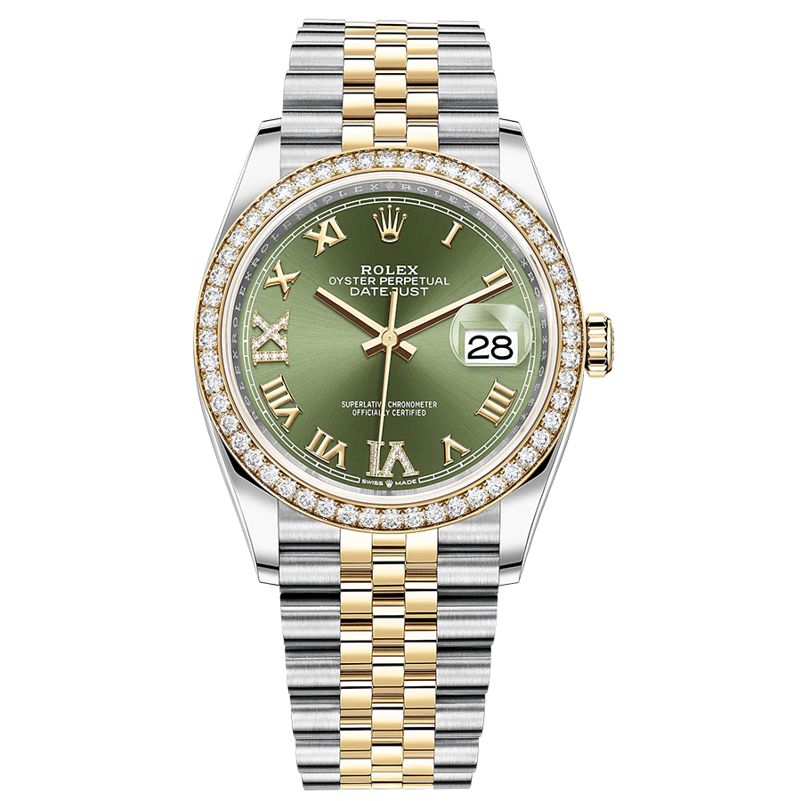 Rolex 1:1 Super Clone Datejust Olive Green Roman Numeral Dial Diamond Bezel 36mm 126283RBR