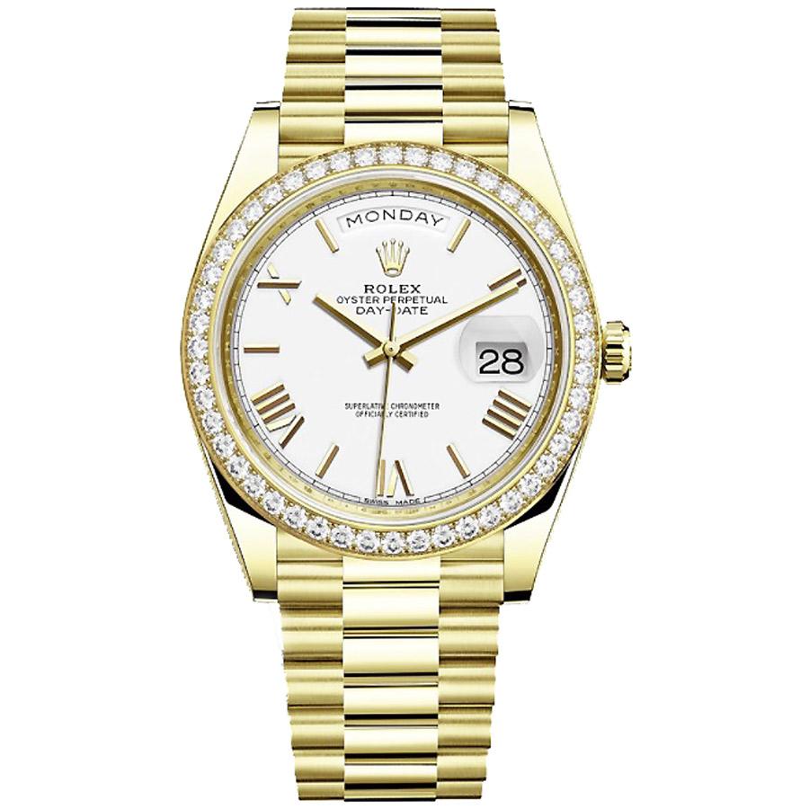 Rolex 1:1 Super Clone Day-Date 40 228348 Diamond Bezel White Dial