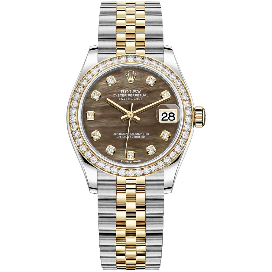 Rolex 1:1 Super Clone Datejust Black Mother Of Pearl Diamond Dial Diamond Bezel 31mm 278383RBR