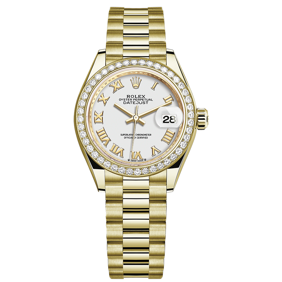 Rolex 1:1 Super Clone Lady-Datejust White Roman Numeral Dial Diamond Bezel 28mm 279138RBR