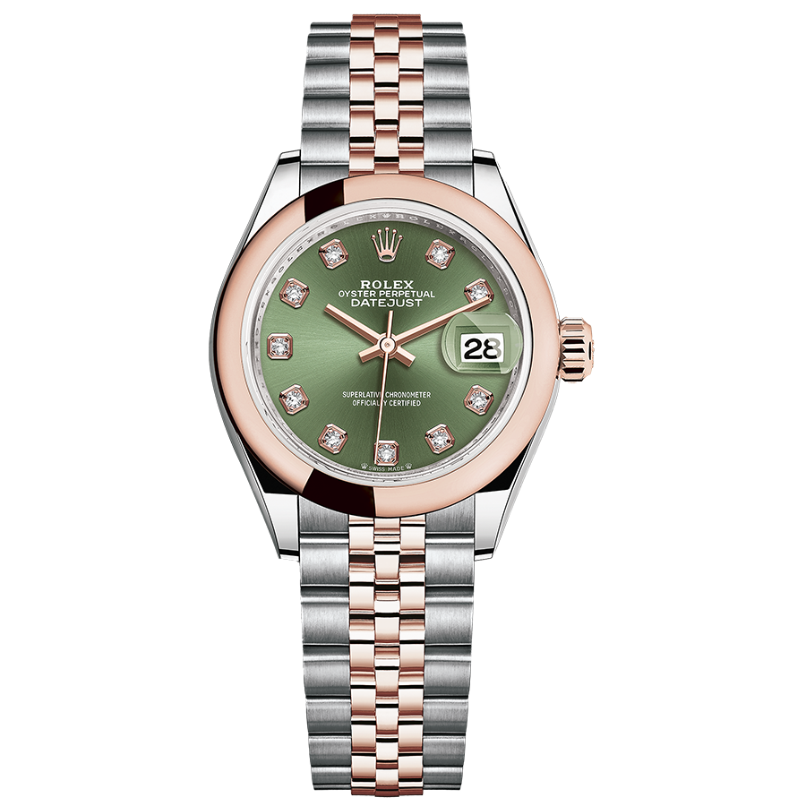 Rolex 1:1 Super Clone Lady-Datejust Olive-Green Diamond Dial Domed Bezel 28mm 279161